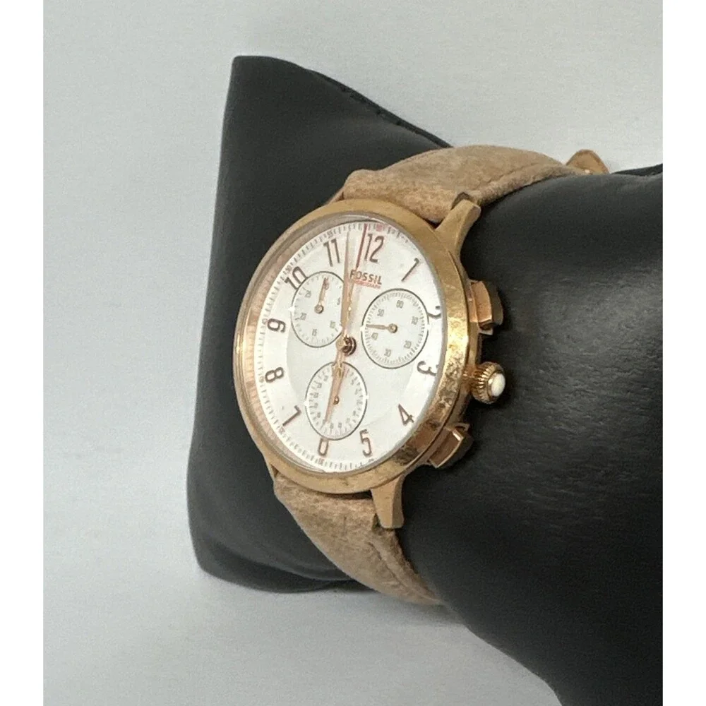 Fossil Abilene CH3016 Womens Beige Leather Strap Analog Dial Quartz Watch HME604